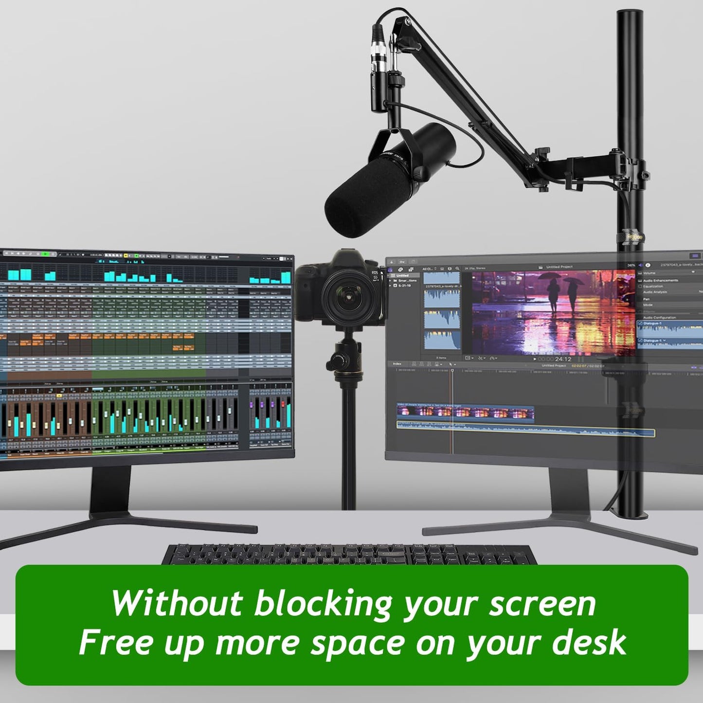 Mic Boom Arm, Adjustable Height Overhead Microphone Stand with Heightened Extension Riser for Shure SM7B Blue Yeti HyperX QuadCast S and other Mic