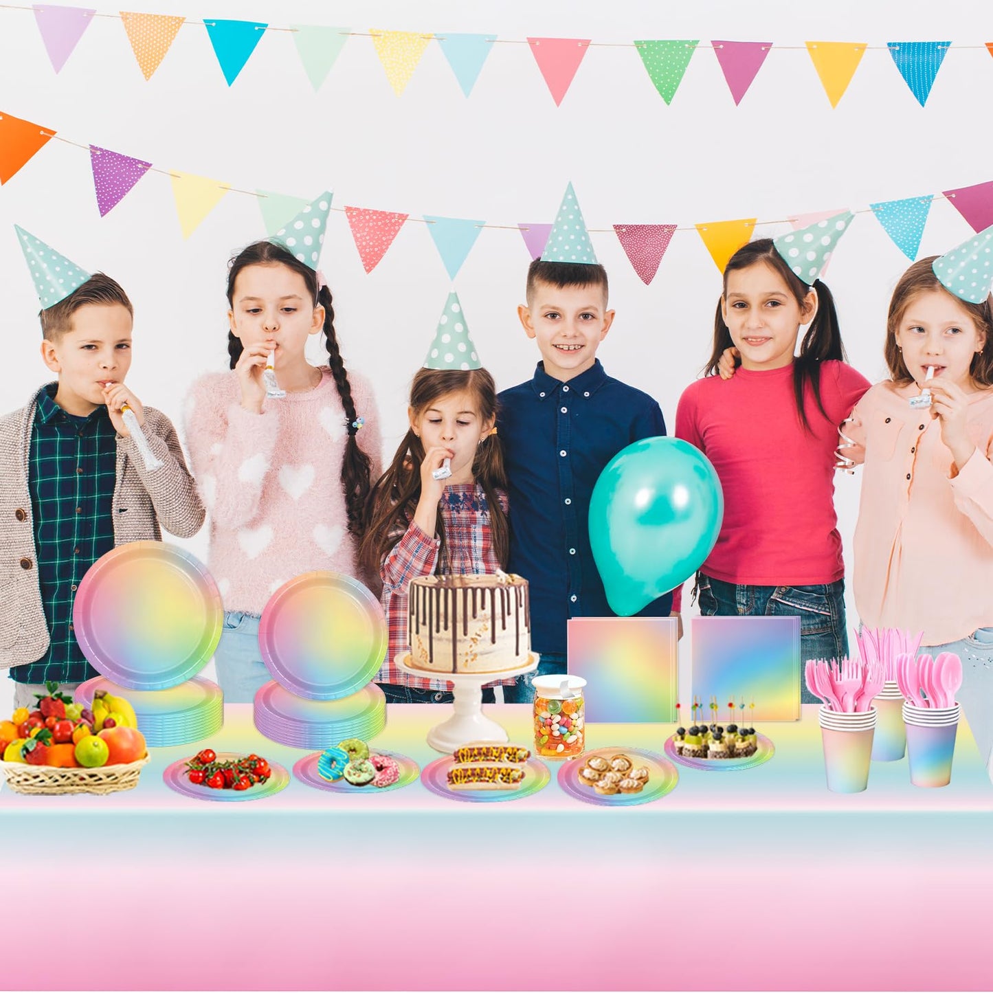 169 PCS Rainbow Party Decorations Disposable Paper Plates, Napkins, Cups, Cutlery, Tablecloth