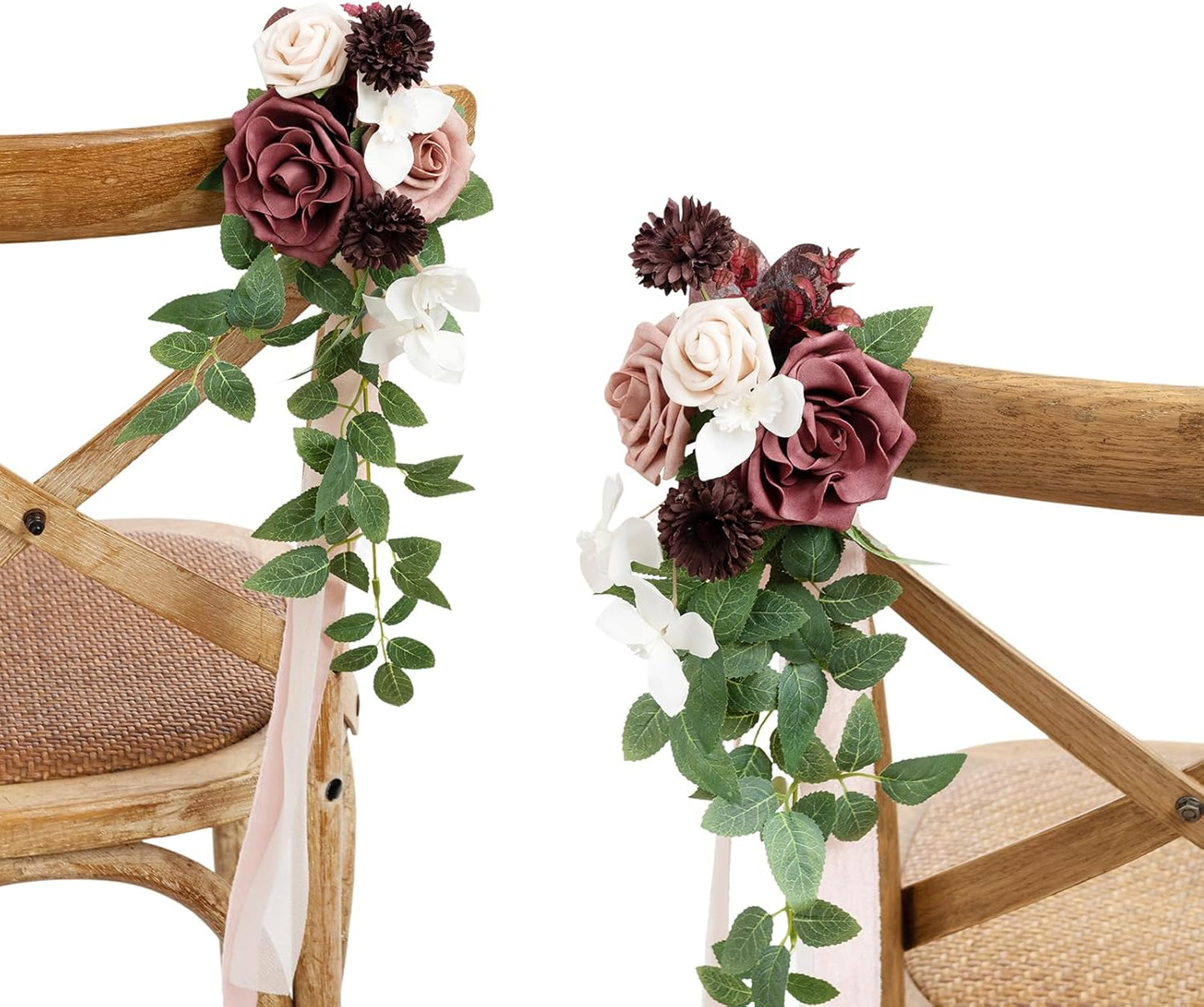 Ling's Moment 8pcs Wedding Artificial Aisle Pew Flowers Chair Decorations Arrangements with Chiffon Ribbons Dusty Rose Mauve for Ceremony Chair Back Floral Decor Reception Church Party Outdoor