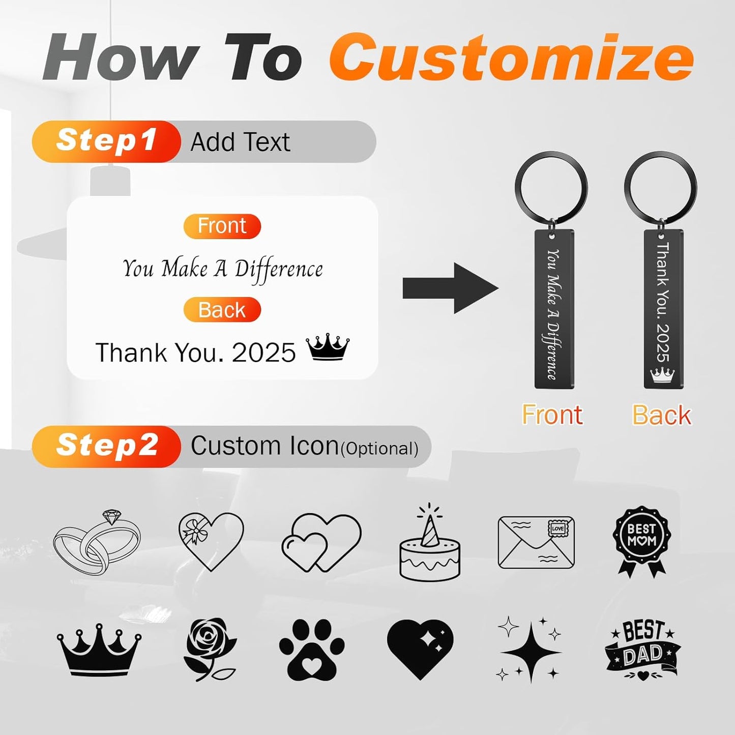 Custom Keychain with Picture, Personalized Photo Keychain with LOGO Text, Customized Gifts for Boyfriend Couple