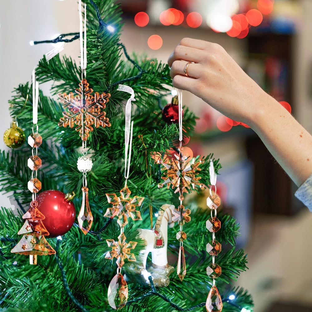 Lanpn 26pcs Christmas Ornaments Crystal Christmas Tree Decoration, Hanging Clear Acrylic Snowflake Icicle Drop Pendants for Xmas Winter Outdoor Indoor Party Decoration Gold