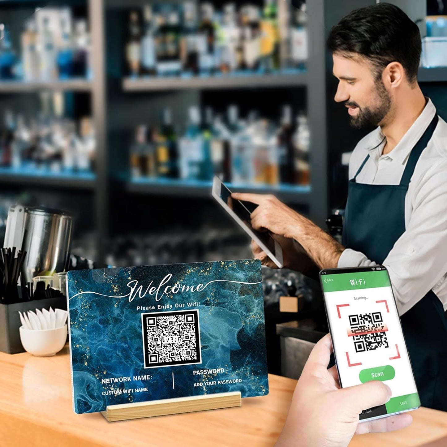 Personalized Custom Metal QR Code Sign Venmo Cashapp Scan to Pay with Stand Instagram Facebook Social Media QR Signs Bar Code QR Plaque Print for Business Salon Beauty Store Restaurant Wifi Sign (W5)