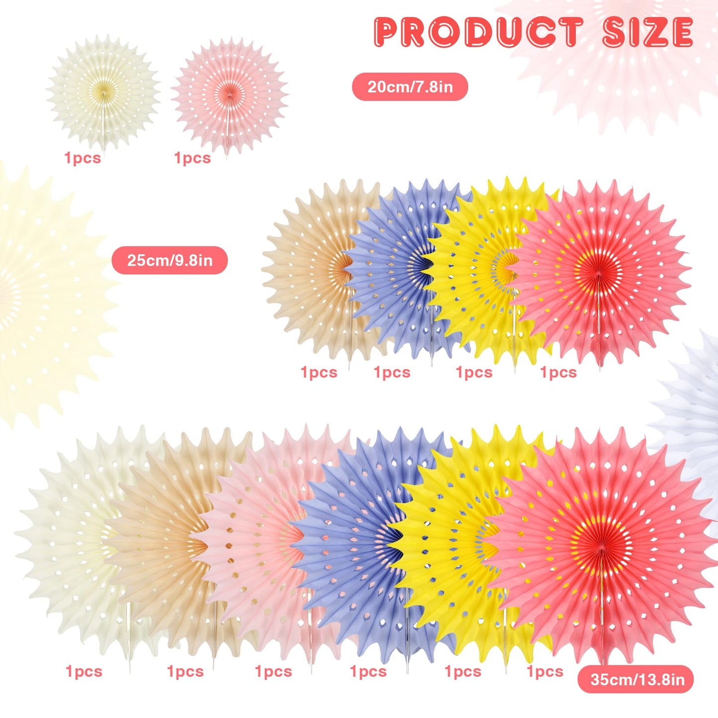 BestoFun 12PCS Paper Fans Light Color Party Decorations Tissue Paper Flowers Decorations for Girl