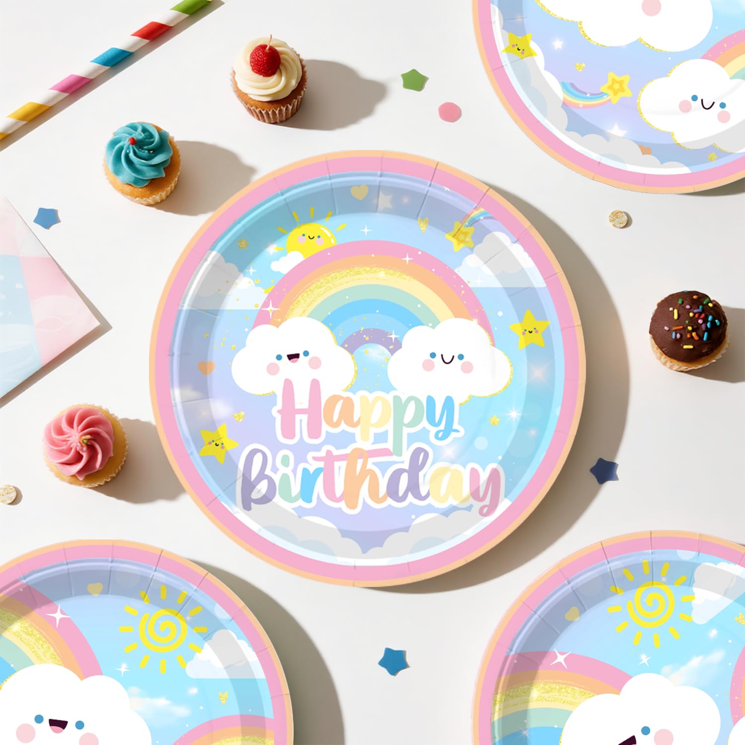 Xynic 174pcs Rainbow Birthday Decorations Tableware Complete Party Set