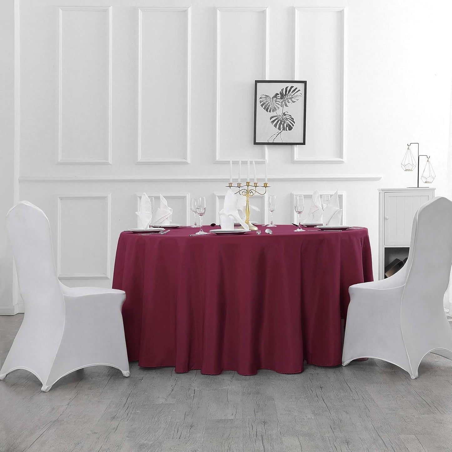 132 inch Round Tablecloth Washable Polyester Table Cloth Decorative Table Cover for Wedding Party Dining Banquet（132 inch,Burgundy）