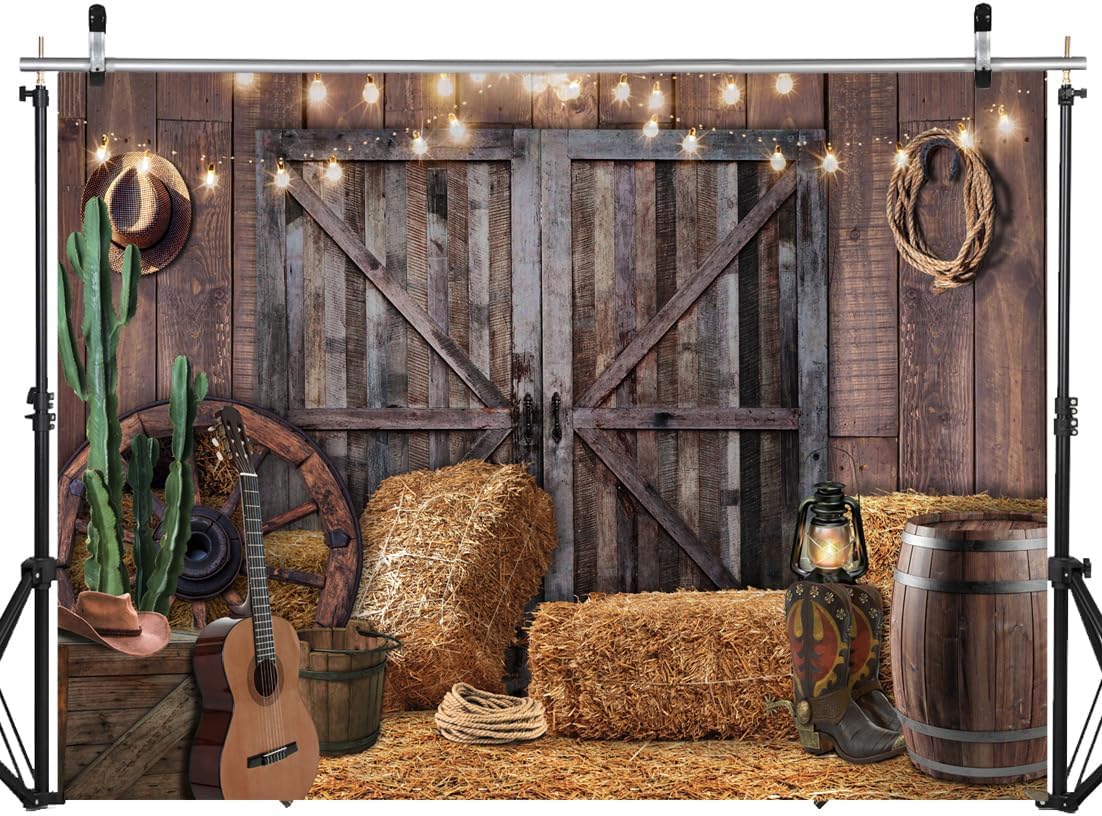 SJOLOON Western Backdrop Rustic Vintage Barn Backdrop Western Themed Party Decoration Photoshoot 12534 (10x8FT)