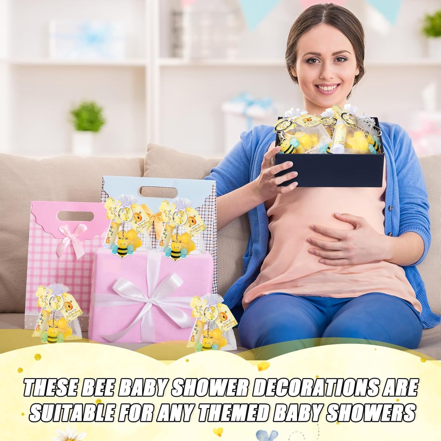 288 Baby Shower Favors Baby Shower Gifts Bulk Lip Balms Soaps Keychains Organza Bags Guest Appreciation Gift with Thank You Tags and Cards for Boys Girls Guest Gift(Yellow,Bee)