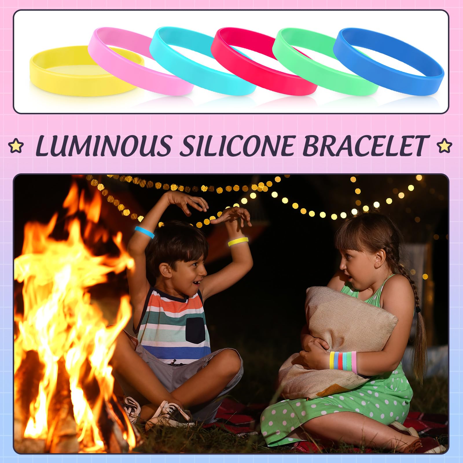 Shappy 50 Pcs Glow in the Dark Rubber Bracelets Neon Silicone Bracelets Bulk Luminous Colored