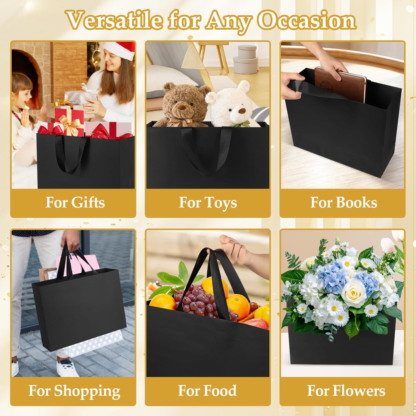 Epoesch Black Small Gift Bags with Handles and Tissue Paper, 4 Pack