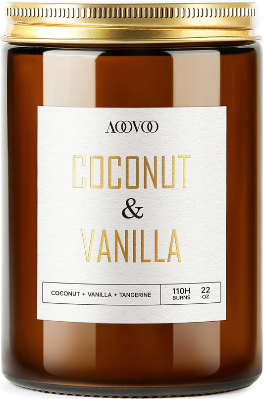 AOOVOO Vanilla Coconut Candle - Large Scented Candles 22oz, Soy Candles, Aromatherapy Candle, Soy Wax Candle