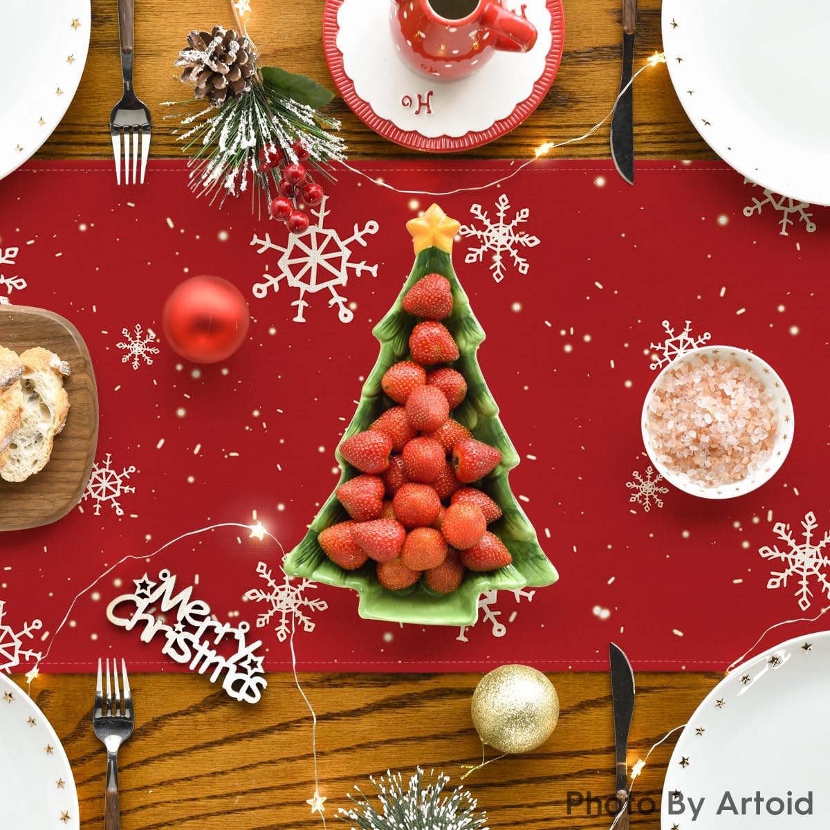 Artoid Mode Red Snowman Snowflake Let it Snow Winter Table Runner, Seasonal Christmas Kitchen Dining Table Decoration for Home Party Decor 13x108 Inch