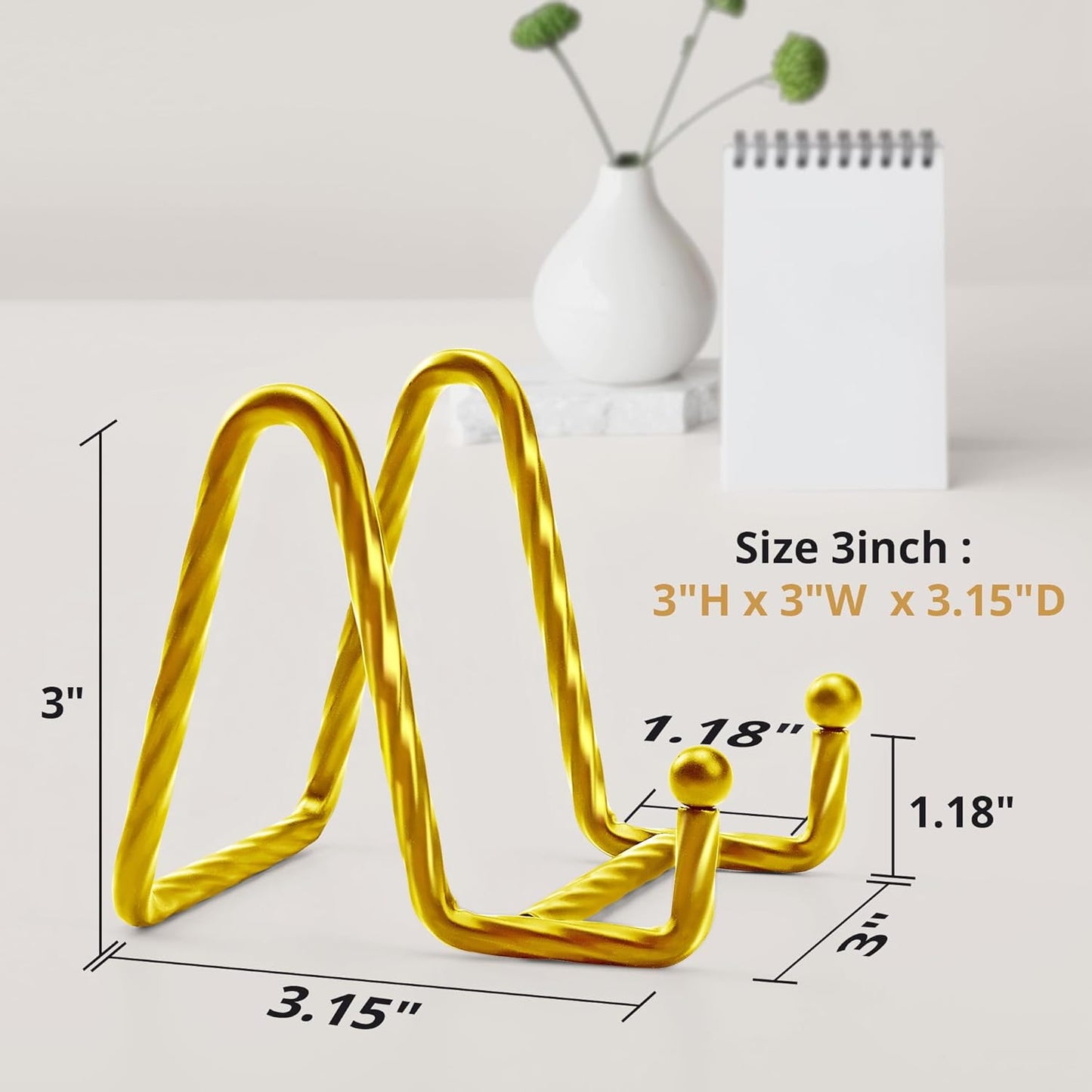 3Inch 3Pack Metal Decorative Plate Stand - Gold Picture Holder Stand for Display, Sign, Book, Photo