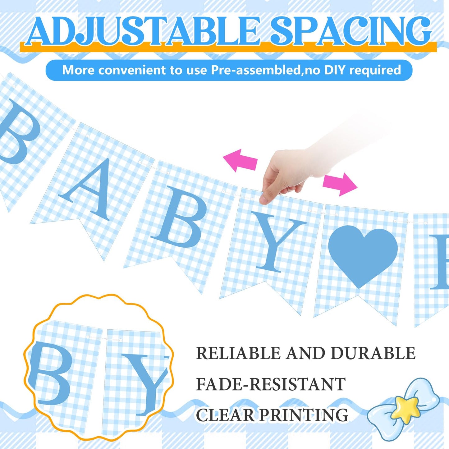Hahafelt Baby Boy Banner for Baby Shower Decorations, Blue