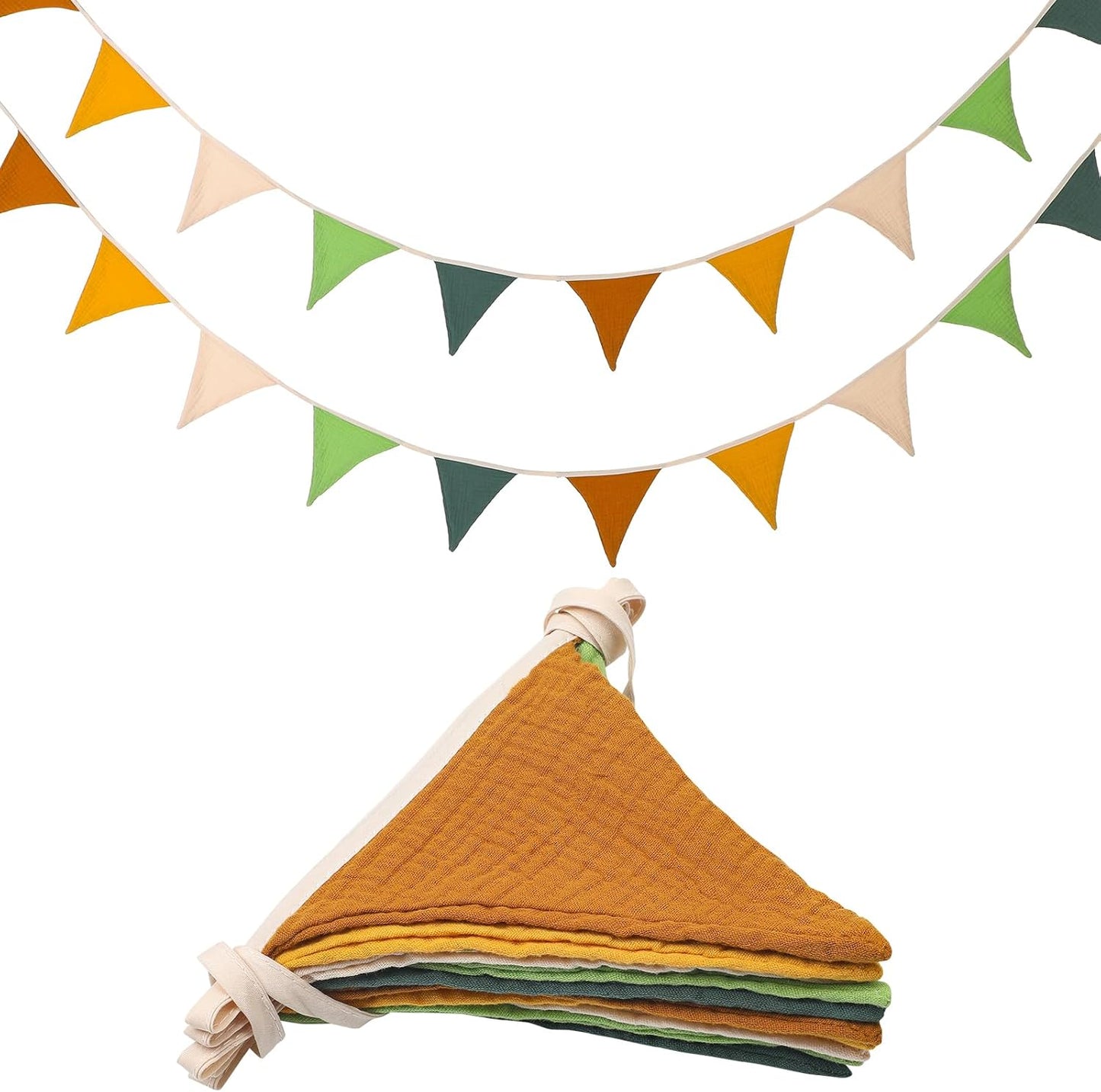 Oudain 15.5 ft Pennant Banner Flags, 2 Pcs Nursery Garland Triangle Bunting Flag Baby Banner for Nursery Decor Baby Birthday Boho Wedding Shower Party Event, Each 7.75 ft(Retro Forest Color)