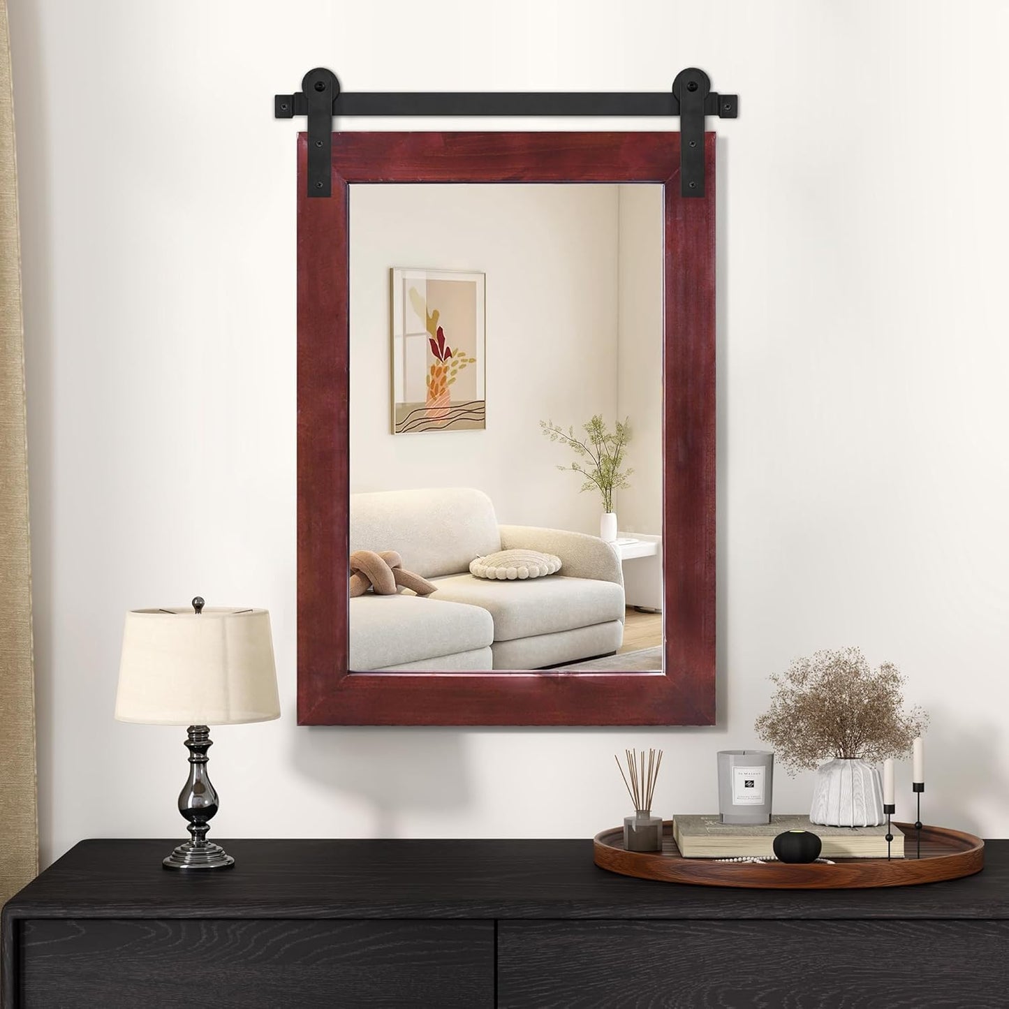 COGOOD Farmhouse Barn Door Mirror - 25 x 38 Rustic Bathroom Mirror for Living Room, Entryway, Vanity Wall Decor (Espresso)