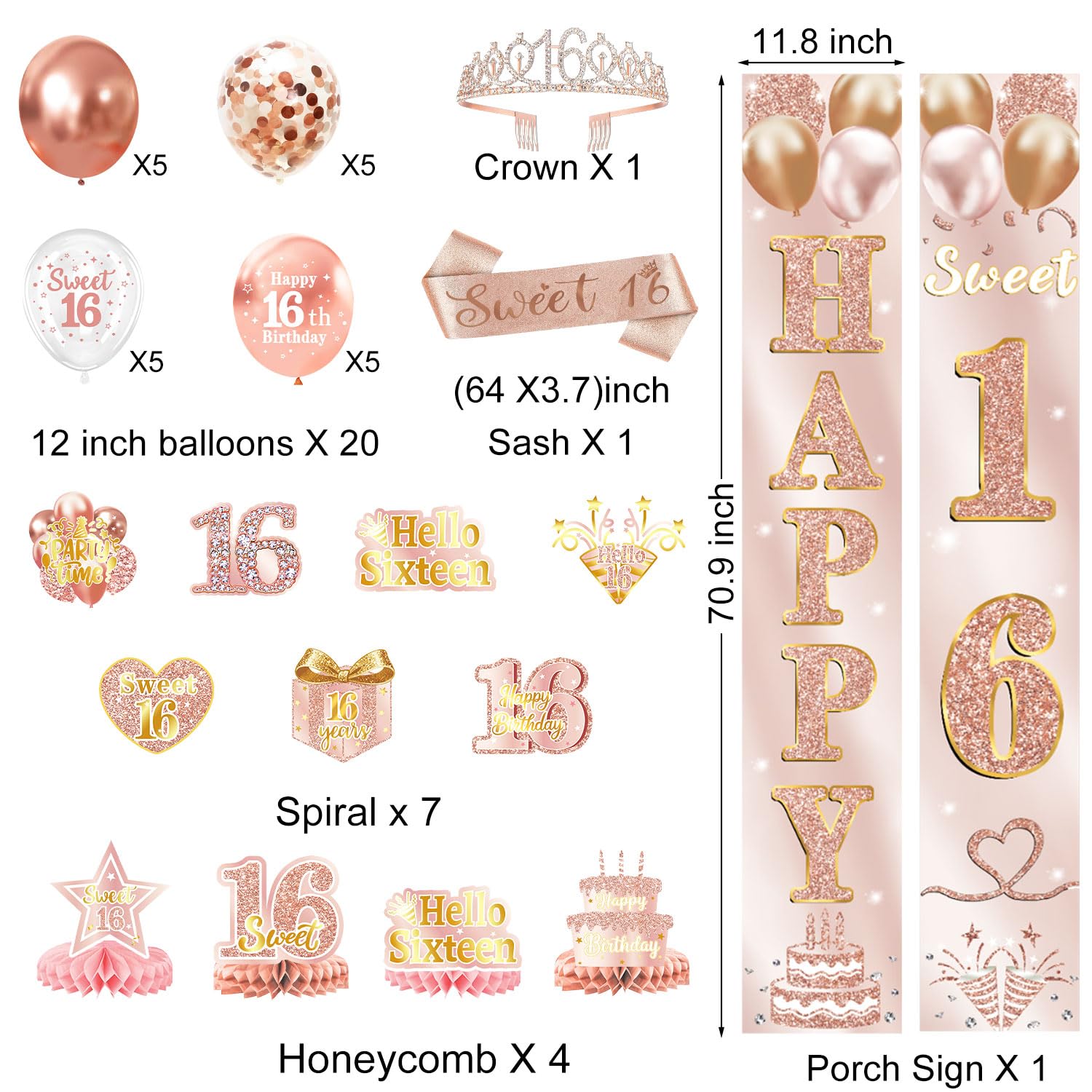 Sweet 16 Party Decorations – 16th Birthday Decorations Backdrop, Banner, Honeycomb Centerpieces