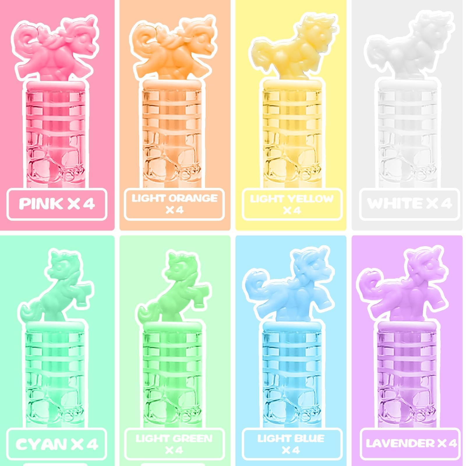 32 Piece Pastel Mini Unicorn Bubble Wand, Party Favors, with Gift Box