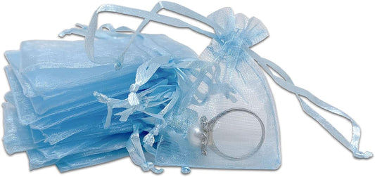 TheDisplayGuys 100-Pack XS 2x2 3/4" Blue Sheer Organza Gift Bags with Drawstring, Jewelry Candy Treat Wedding Party Favors Mesh Pouch