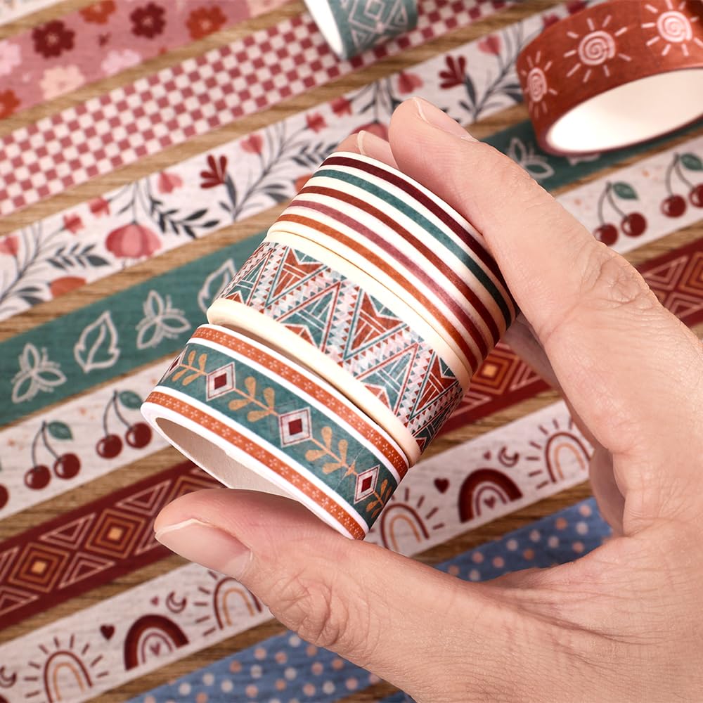 20 Rolls Bohemia Theme Washi Tape Set,Writable Decorative Tapes for Scrapbooking, Bible Journaling, Bullet Journaling, 0.6"x79" per Roll