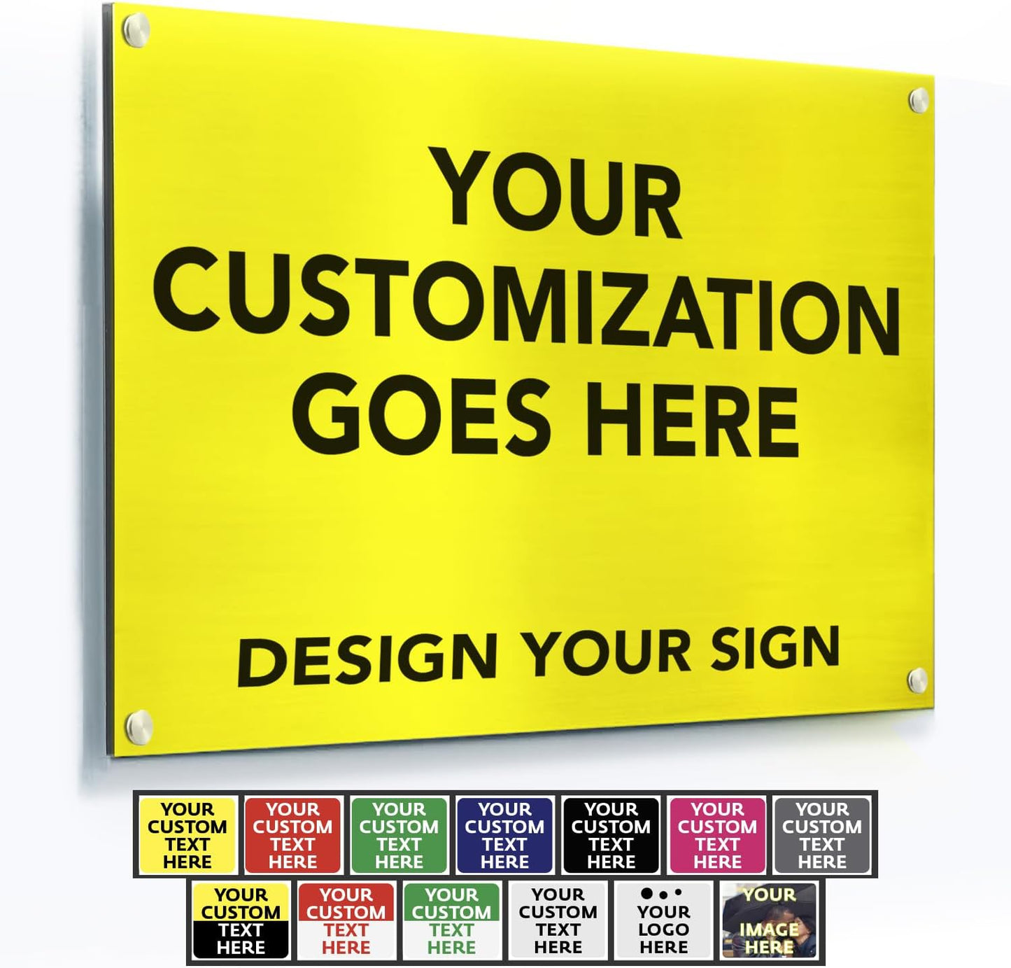 Custom Metal Signs, Personalized Aluminum, Waterproof Business Signs, White Aluminum (Yellow Background, 42x28 In)