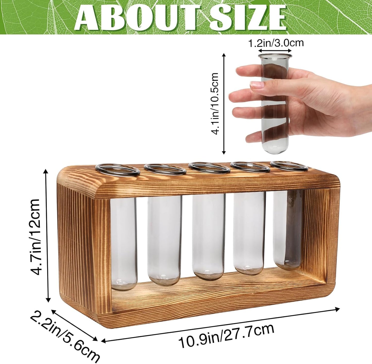 Glass Plant Propagation Station with 5 Test Tubes Colorful Planter Vase Birthday Gifts for Women in Wooden Stand