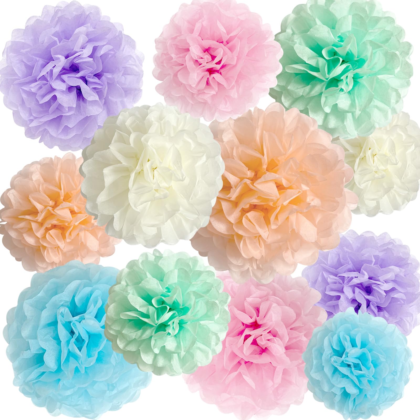 ANSOMO Pastel Tissue Paper Pom Poms Colorful Birthday Party Decorations