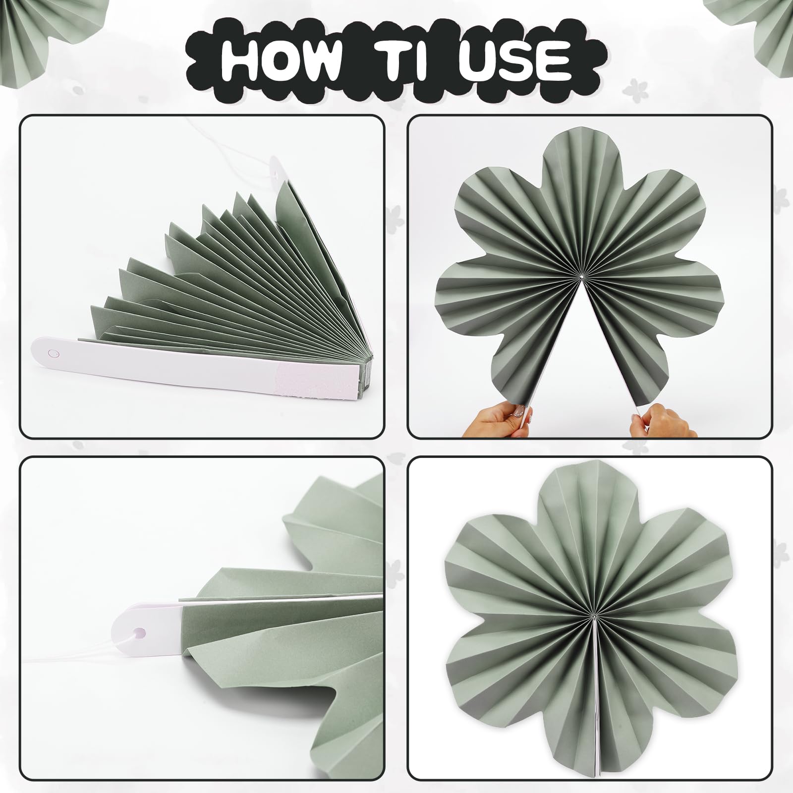 BestoFun 12 PCS Paper Flowers Fans – Sage Green Pink Beige Boho Party Decorations – Reusable Tissue