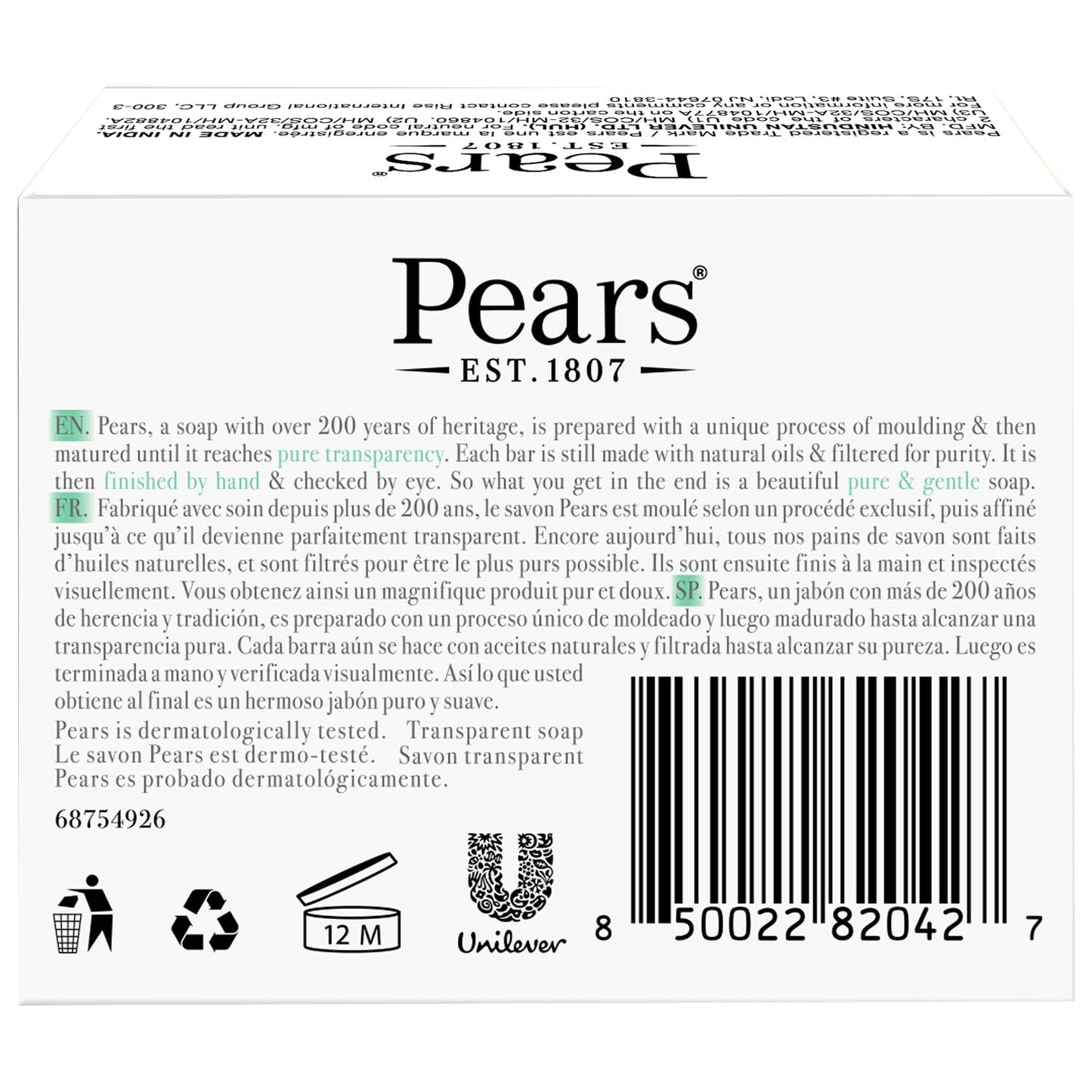 Pears Soap, Pure & Gentle with Lemon Flower Extract, 2-Pack – Transparent Green Glycerin Soap for Radiant, Glowing Skin, 3.53 Oz Ea