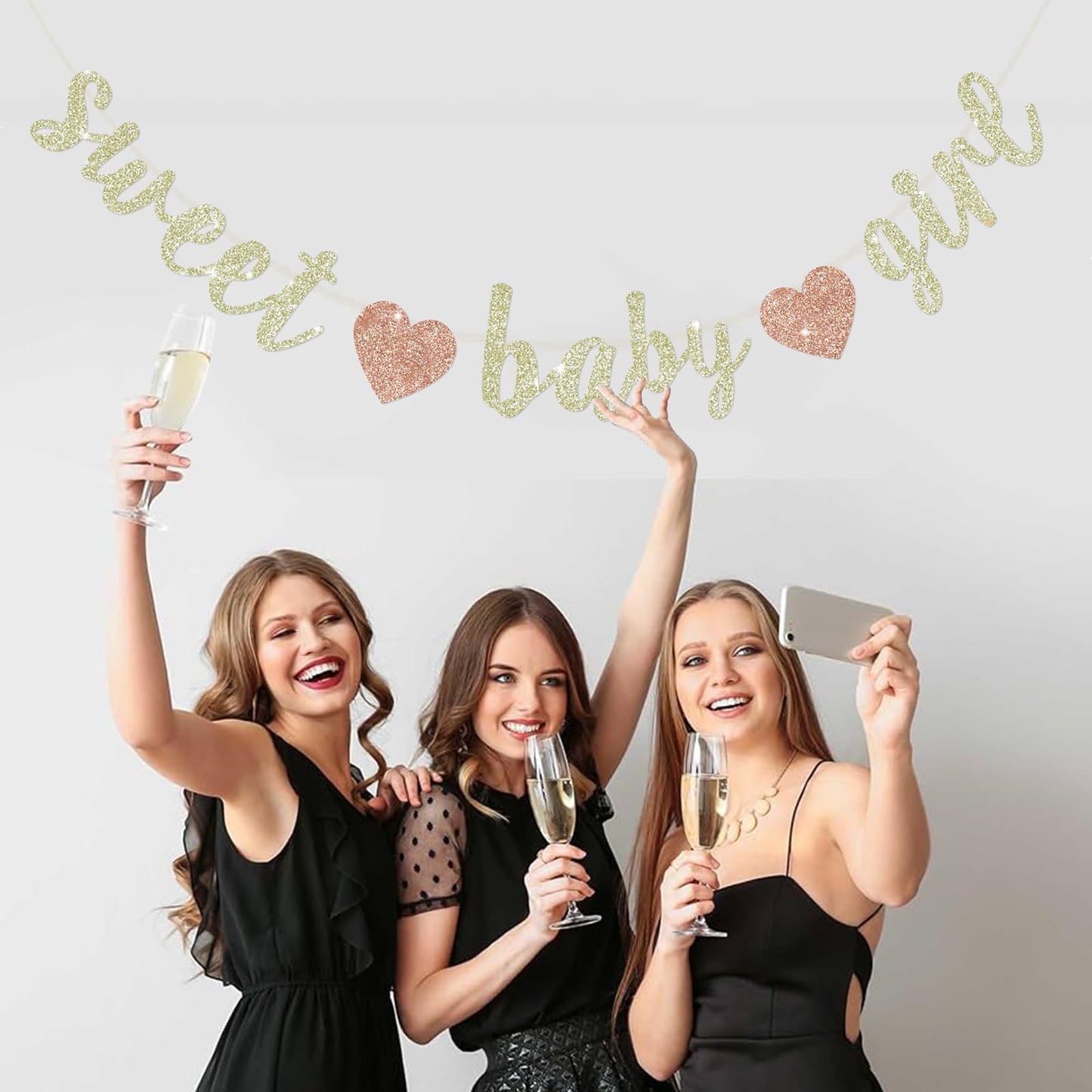 BEISHIDA Pre-Strung Glitter Champagne Girl Baby Banner Baby Shower Decor
