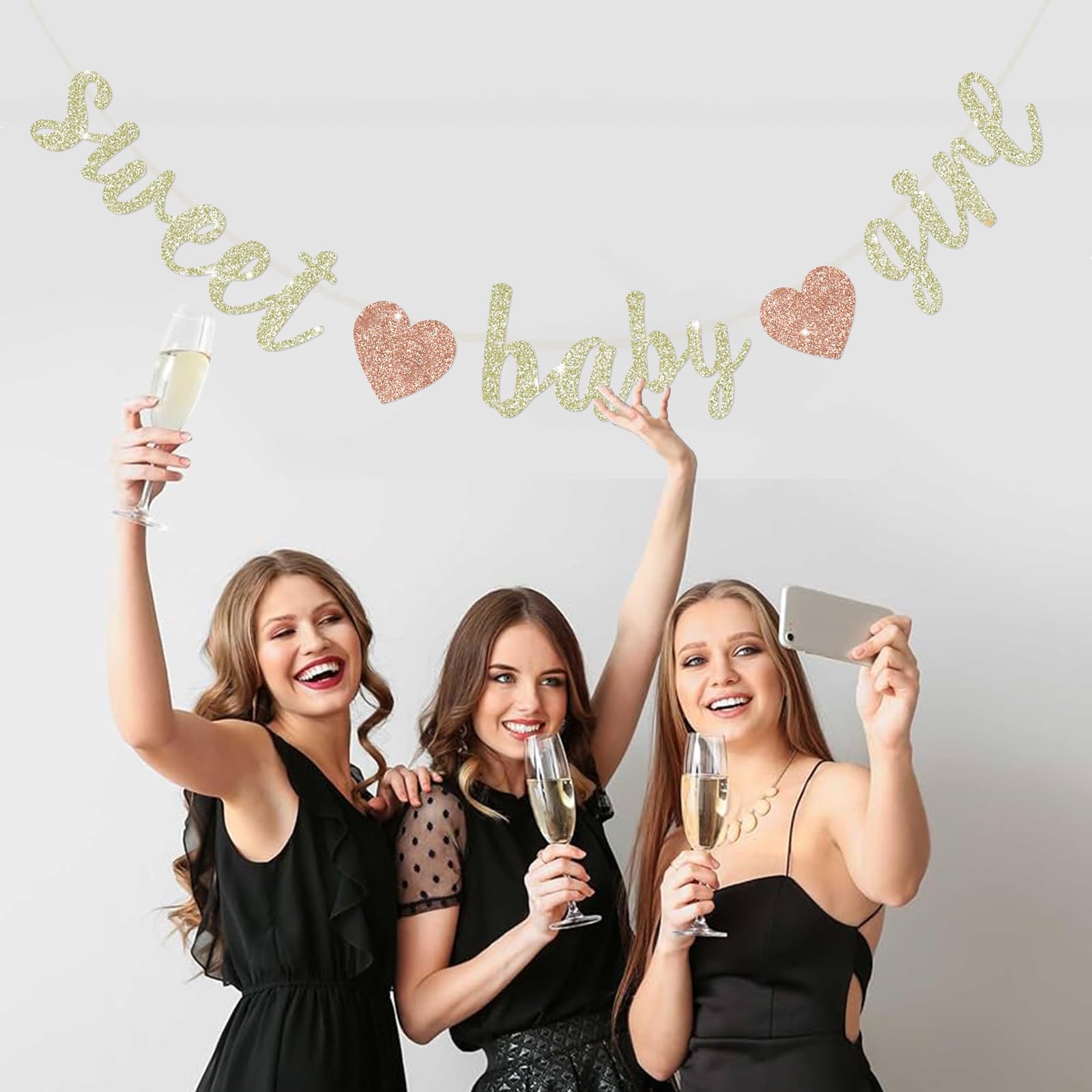 BEISHIDA Pre-Strung Glitter Champagne Girl Baby Banner Baby Shower Decor