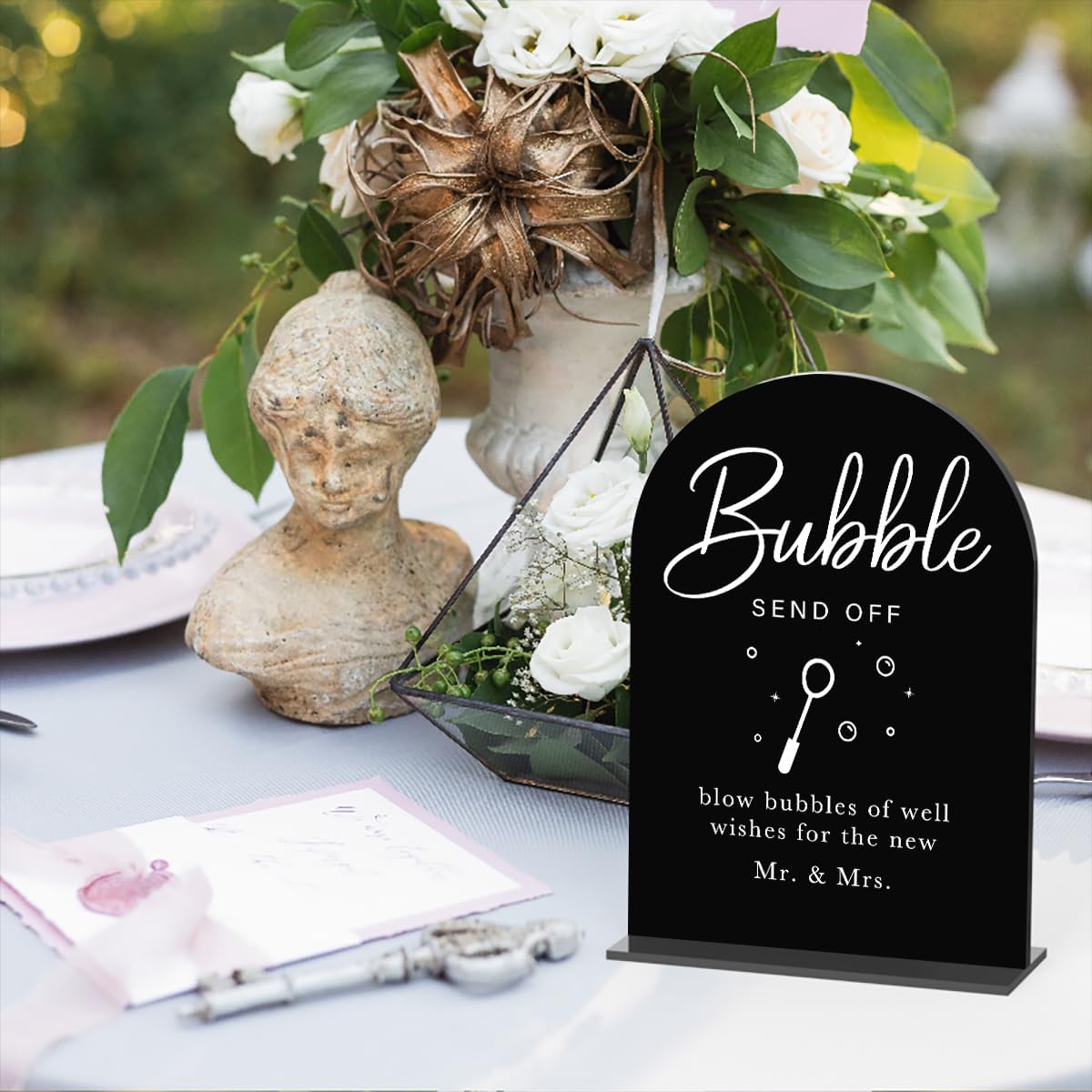 Acrylic Wedding Sign Wedding Signs for Ceremony Bubble Send Off Sign for Wedding Modern Calligraphy Arch Acrylic Table Top Sign for Wedding Reception and Event Party Table(black）