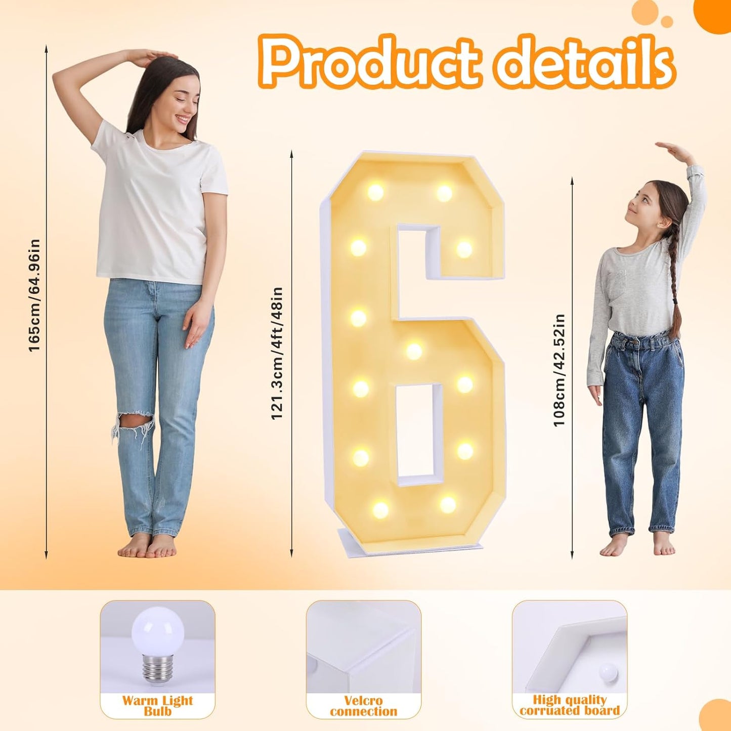 4ft Marquee for Numbers 6, Multifunctional Marquee for Numbers 4 Feet Tall, Number 6 Light up Number, Light up Numbers for Party Decorations, Birthday, Anniversary Party Decor (Number 6)
