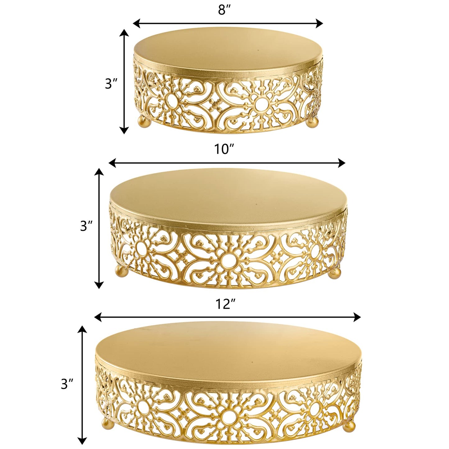 Hedume 3 Pack Cake Stand, Round Metal Cake Stands, 8" 10" 12" Dessert Display Cupcake Stands