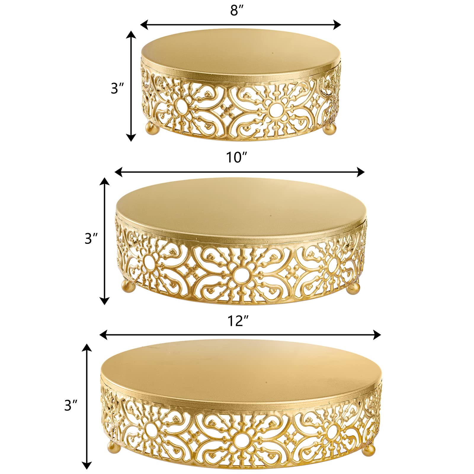 Hedume 3 Pack Cake Stand, Round Metal Cake Stands, 8" 10" 12" Dessert Display Cupcake Stands