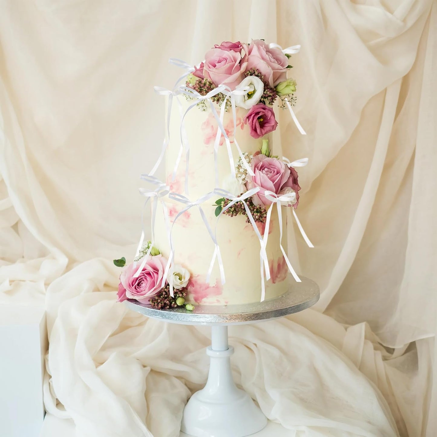 Ephlyn 30Pcs Bow Cupcake Toppers Valentine's Bowknot Ribbons Coquette Bow High Footed Cup Balloon Wall Party Decorations Cake Dessert Picks Baby Girl Birthday Wedding Party Supplies White