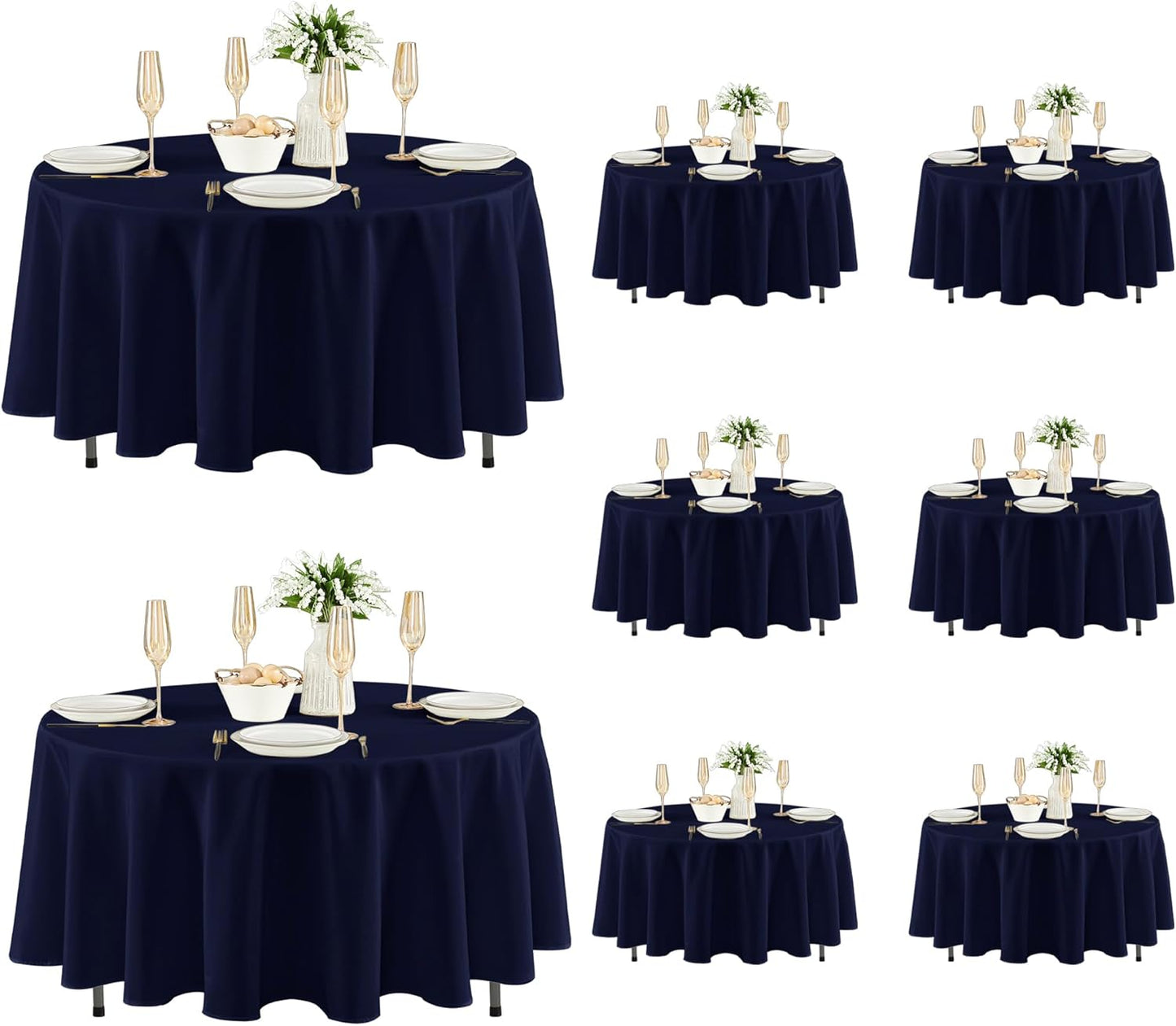 Fitable 8 Pack Round Tablecloths: Stain Resistant Wrinkle Free Circle Table Clothes, Washable Reusable Polyester Table Covers for Wedding Party Birthday Banquet Reception(Navy, 84 Inch)
