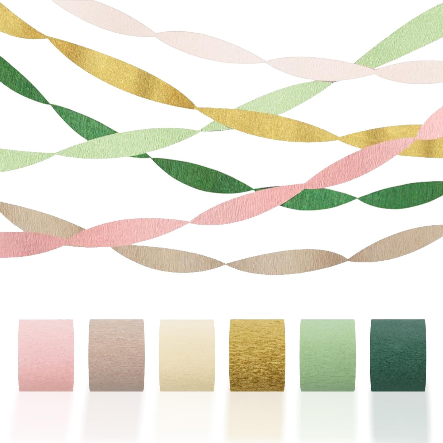 Crepe Paper Streamers Party Decorations - 6 Rolls Grass Green Gold Pink Olive Green Beige Khaki