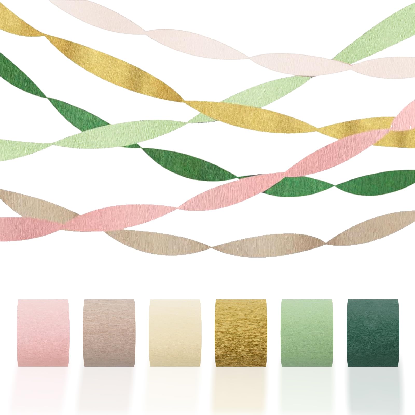 Crepe Paper Streamers Party Decorations - 6 Rolls Grass Green Gold Pink Olive Green Beige Khaki