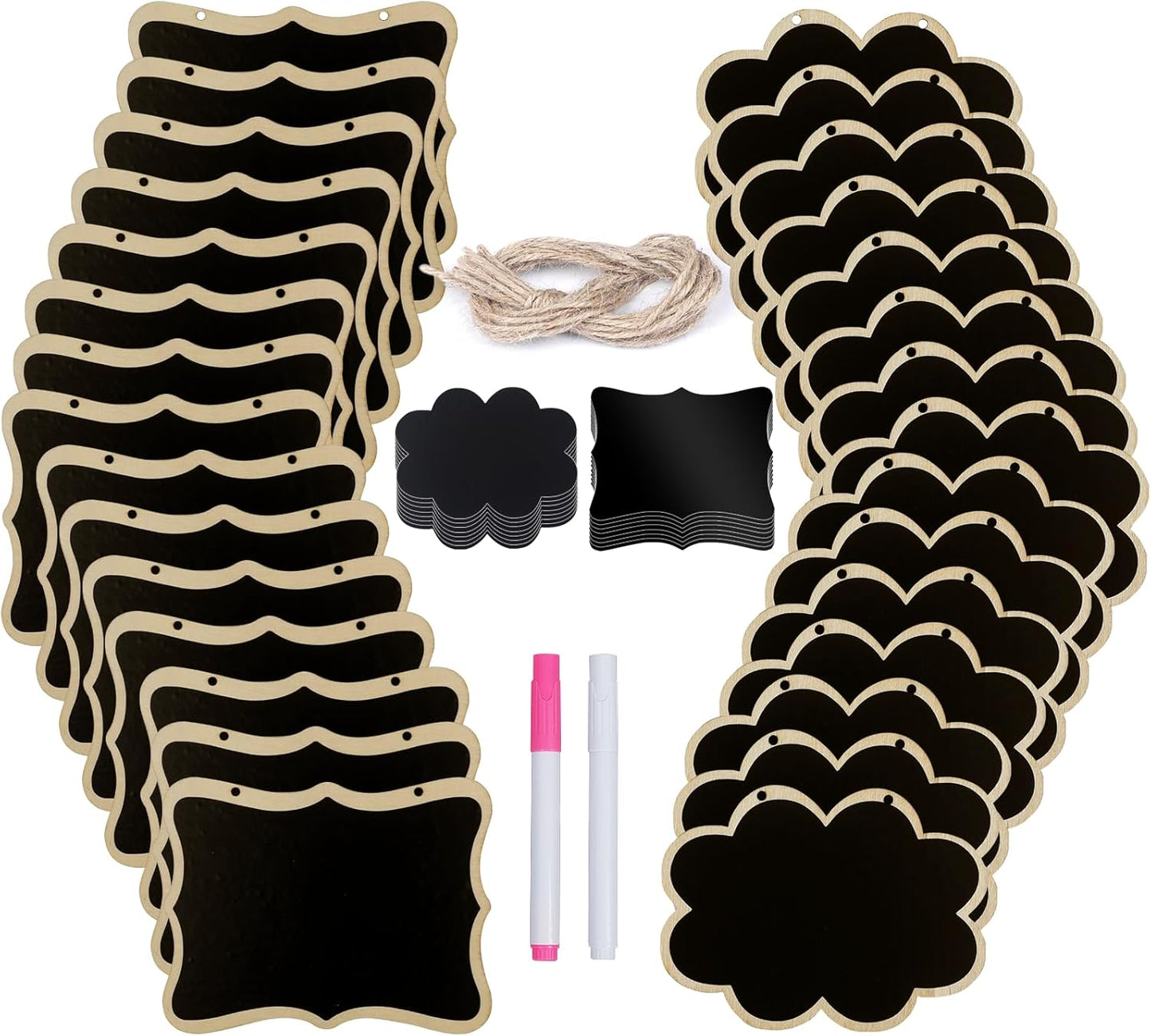 Uniclife 24 Pack Mini Chalkboard Signs for Food, Small Chalkboard Signs with Strings Chalk Markers & Replacement Stickers, Hanging Chalkboards Sign Reusable Wooden Food Labels for Party Buffet Wedding