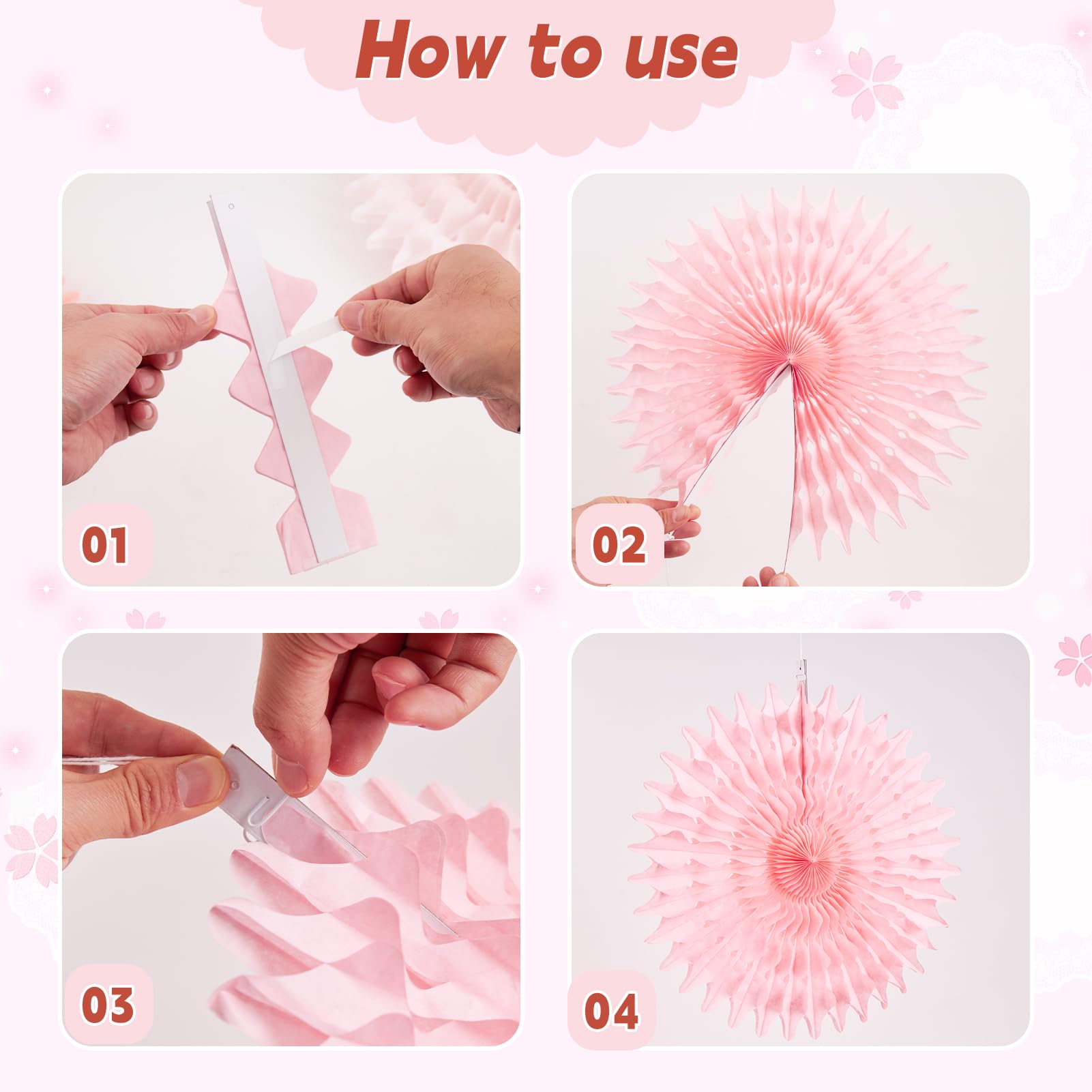SUNBEAUTY 11Pcs Soft Pink Paper Fans Party Decorations for Wall, Reusable Large Spring Summer
