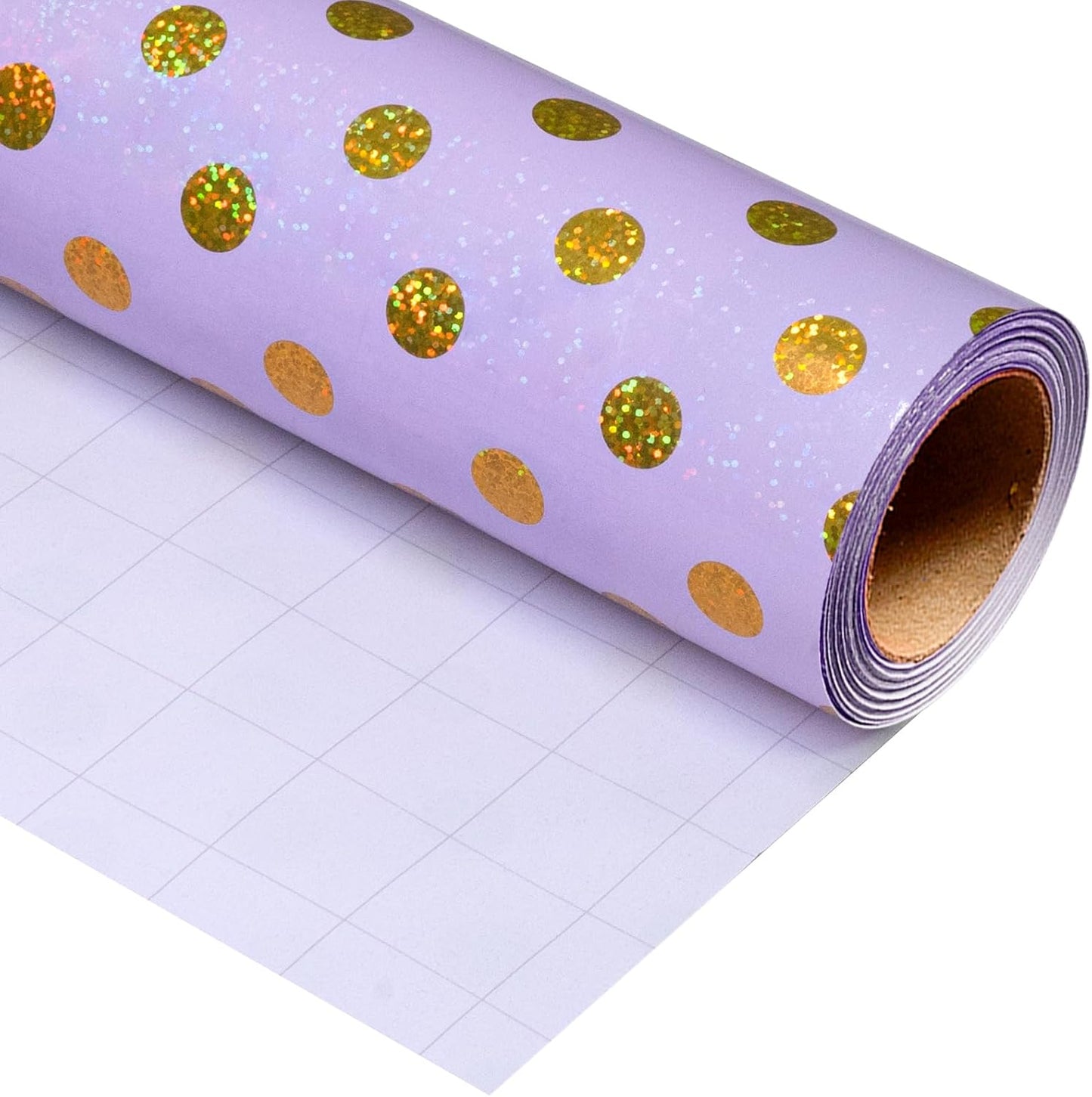 Burymento Purple Holographic Dots Wrapping Paper, Reversible Gold Gift Wrap for Birthday, Valentines, Mothers day, Graduation, Wedding, Fathers day, Baby Shower, Christmas (17in x 16.4ft)