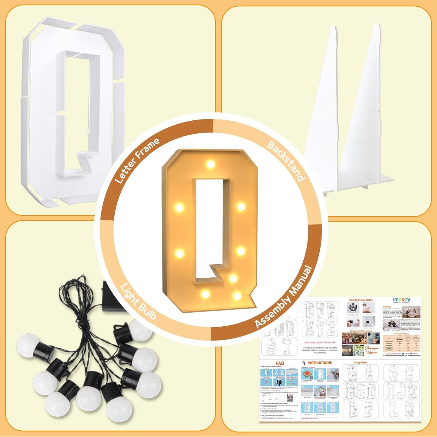 imprsv Marquee Light Up Letters, 3FT Marquee Letters for Birthday Baby Shower Wedding Decorations Light Up Letters for Engagement Party Decor, Large Marquee Letters for Party Decorations, Letter Q