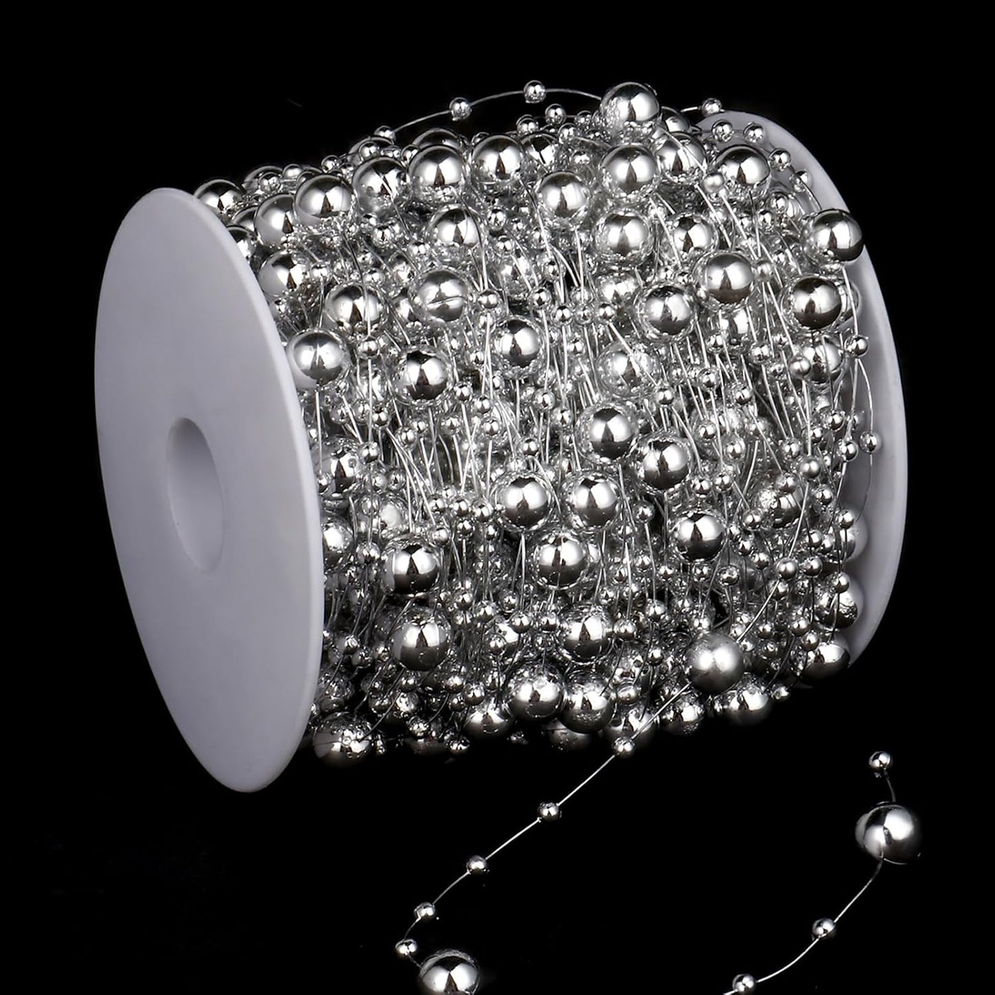 98FT Pearl Beads String Garland, 8mm 3mm Silver Faux Pearl Beads Roll Strand Bulk for Wedding Party Flower Christmas Decoration DIY Craft