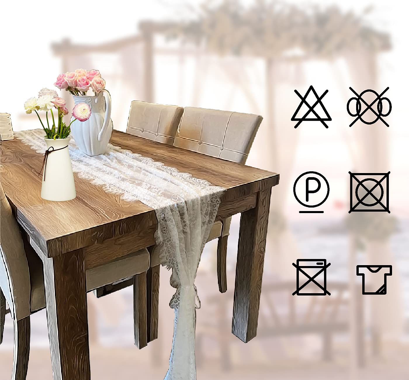 3 Pcs White Lace Table Runner 14 x 120 Inch Embroidered Boho Table Runner for Wedding Party Bridal