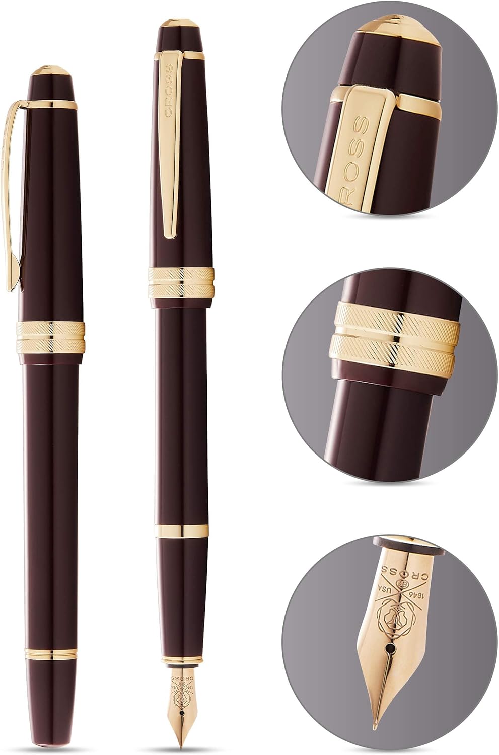 Cross Bailey Light Polished Burgundy Resin and Gold Tone Extra Fine Nib Fountain Pen