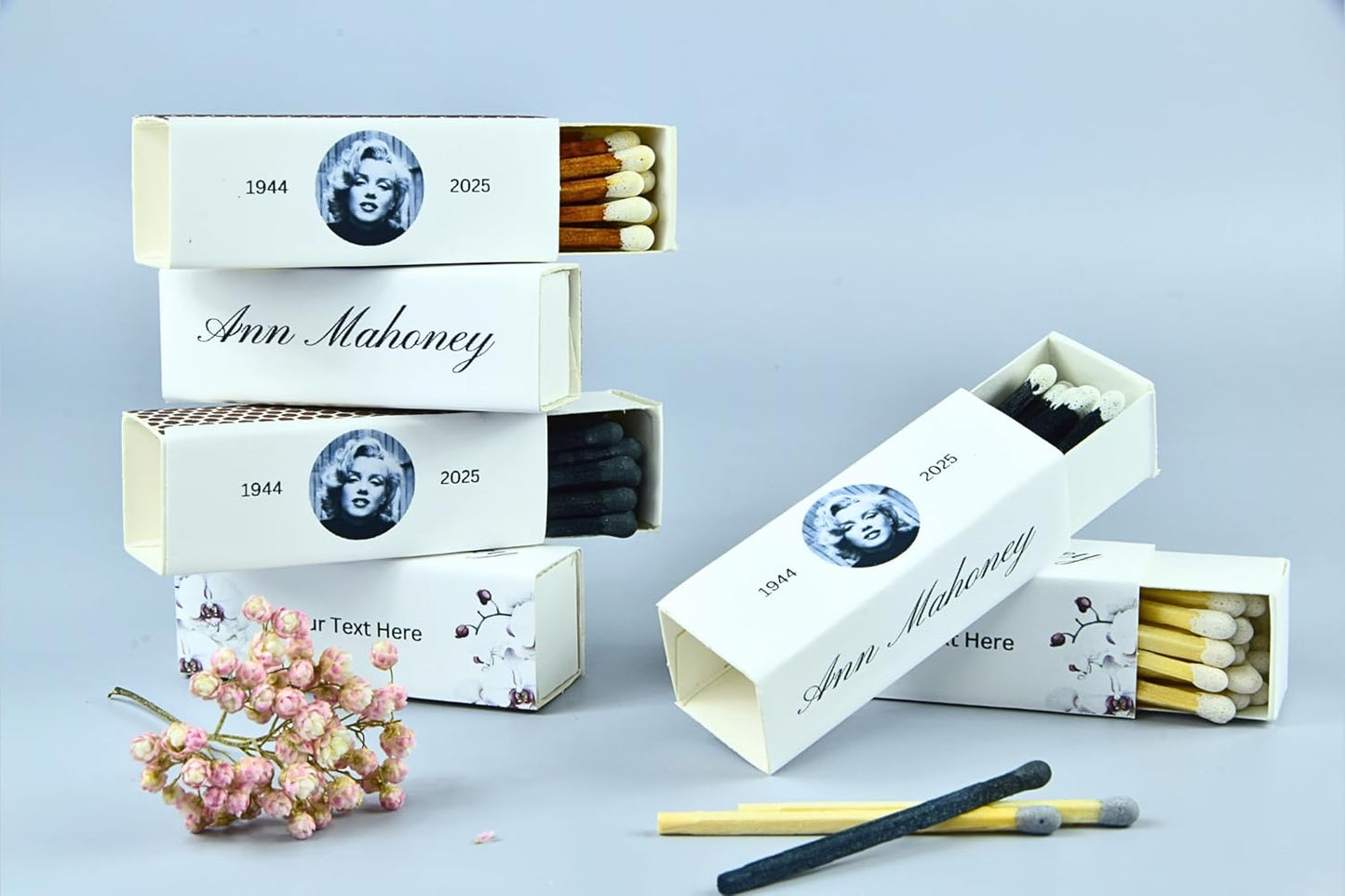 Customizable Funeral Matchboxes – Set of 10 – Memorial Design – Colorful Matchsticks – Perfect for Funeral Services & Remembrance (2" Matchsticks, Remembrance #2)