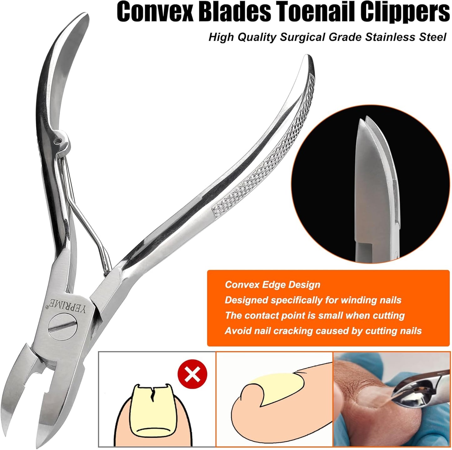 Podiatrist Toenail Clippers, Super Sharp and Wear-resistant Toe Nail Cutters for Thick and Ingrown Nails, Hand Forged Stainless Steel Pedicure Clippers for Men Women Seniors, Convex Blades