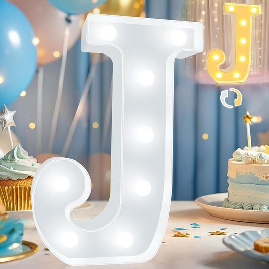 Pooqla LED Marquee Letter Lights, Warm White and Cool White Decorative Lighted Letters, Light Up Alphabet Letters for Boys Girls, Party, Wedding, Bar, Night Light, Birthday Decoration, Letter J