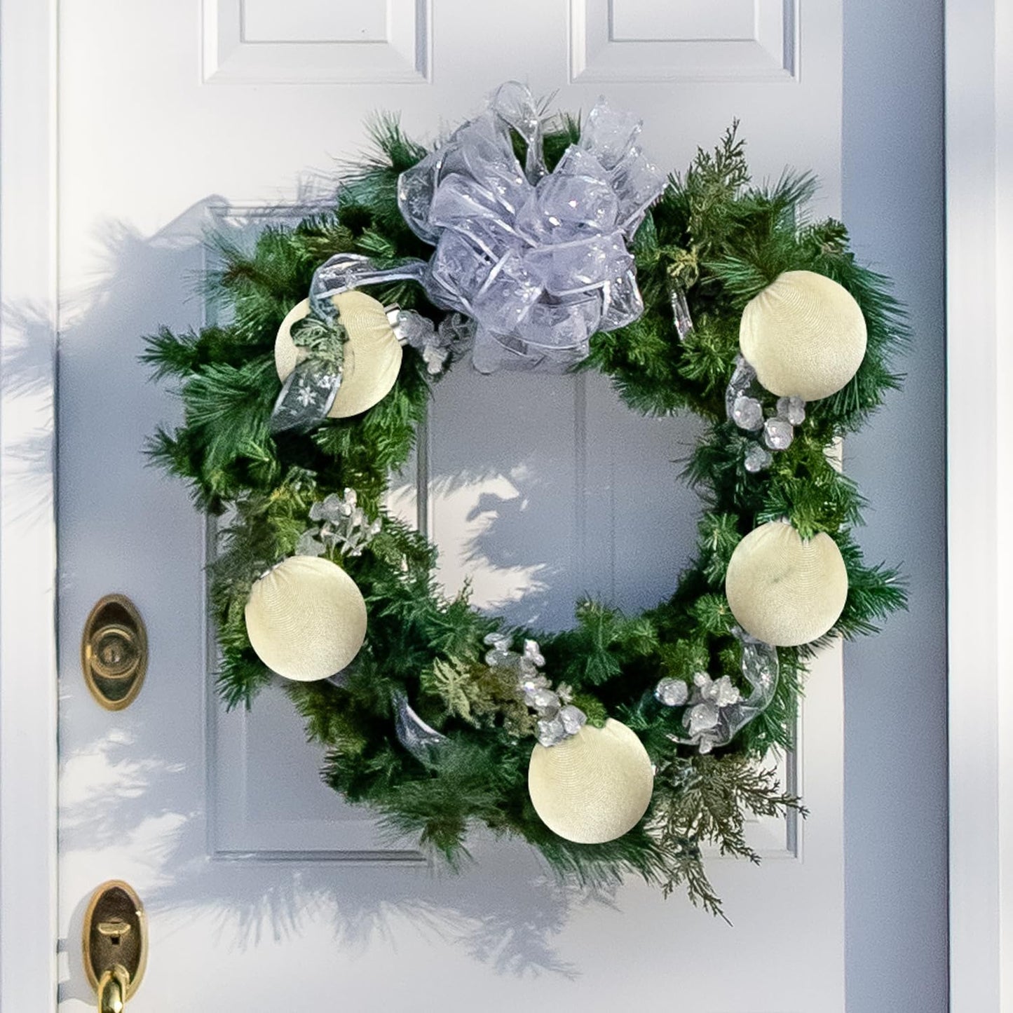 Beige Velvet Christmas Ball Ornaments for Tree 15 PCS, Large Neutral Flocked Christmas Bulbs Ornaments Set, Shatterproof Xmas Hanging Baubles Decorations (Beige, 3.15 Inch)