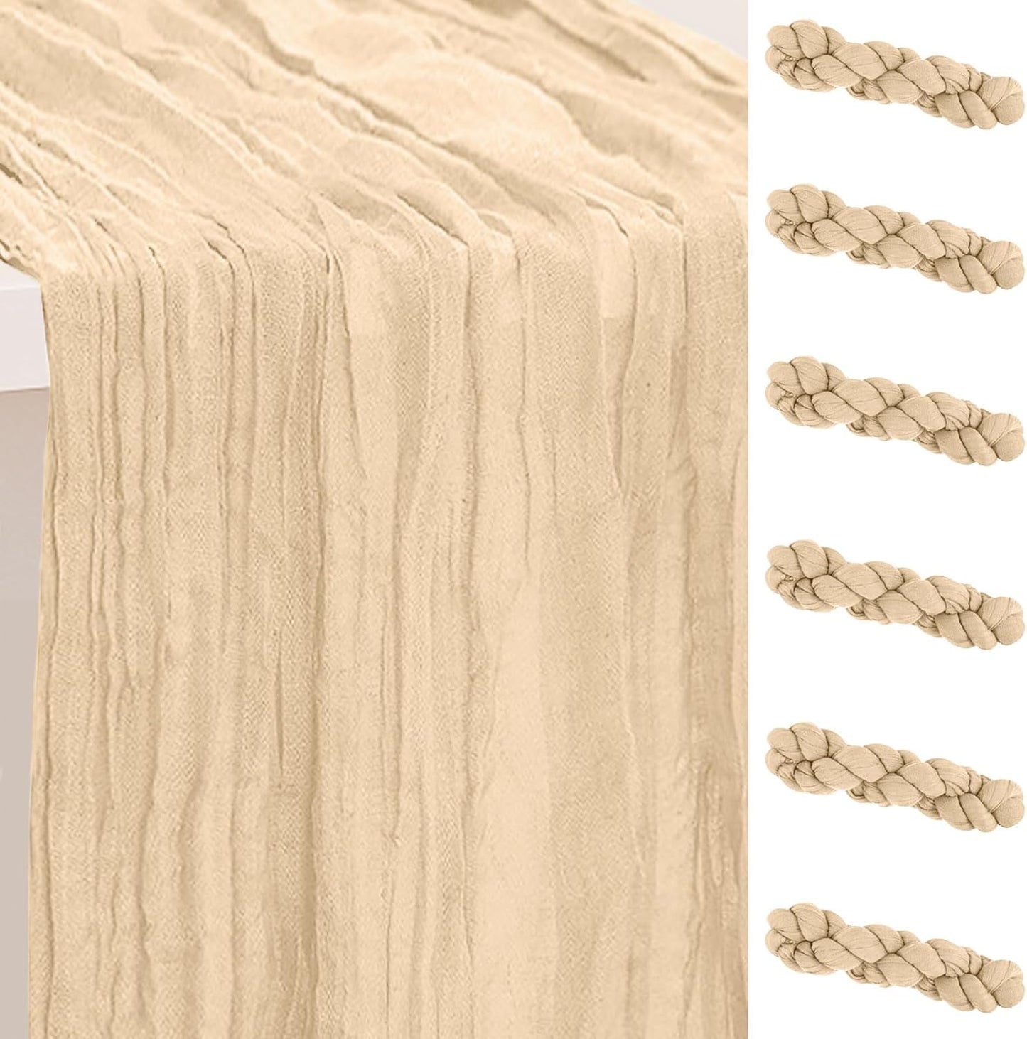 6 Pack Nude Cheesecloth Table Runner 35x120 Inch 10Ft Rustic Gauze Cheese Cloth Table Runner Sheer Cheesecloth Table Runners for Wedding Party Bridal Shower Decoration